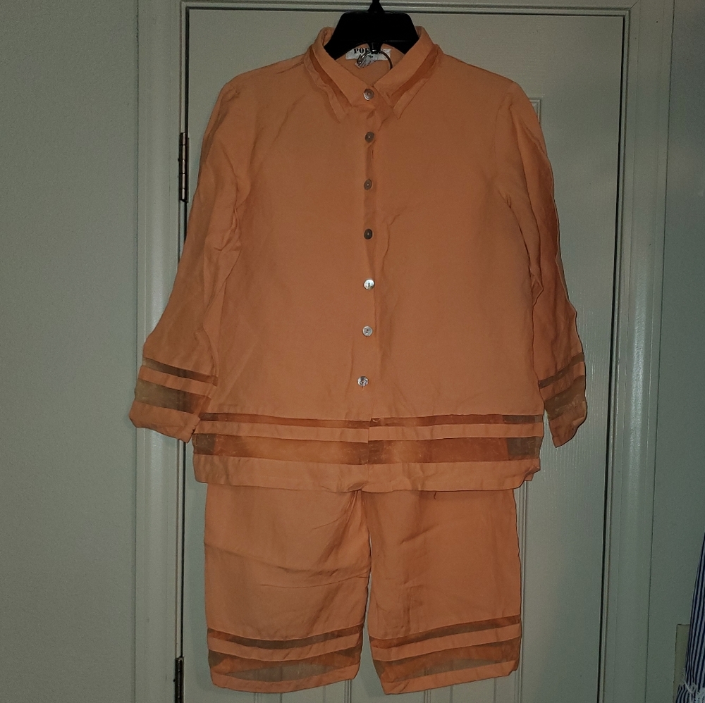 Peach Colored Capri and Blouse Set